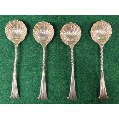 948 - A London Silver Cup, a set of four Silver mustard Spoons along with a Birmingham Silver sugar Tongs,... 