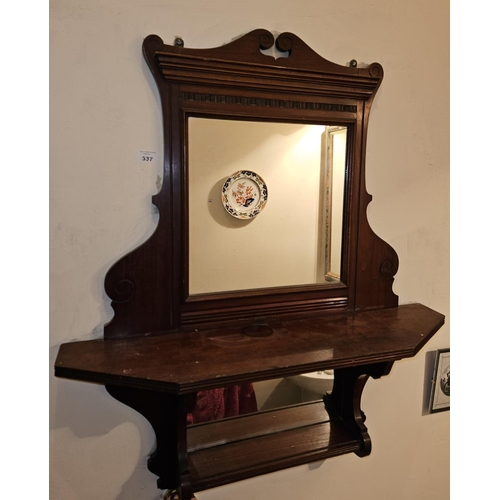 337 - An Edwardian Walnut wall mounted Cabinet with mirrored back. 80 x 65 cm approx.