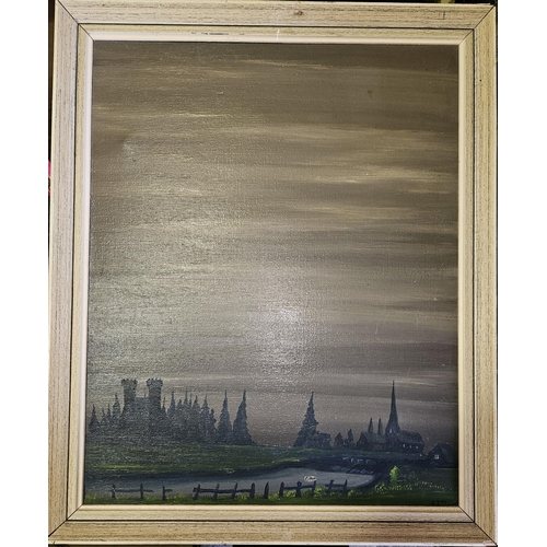 868 - A 20th Century Oil on Canvas possibly of a Dutch scene along with other pictures.