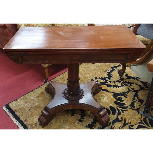 442 - A William 1Vth Mahogany foldover Card Table on carved turned supports with acanthus leaf decoration ... 