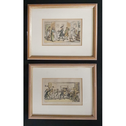 462 - A good set of four hand coloured caricature Sporting Prints after Ronaldson. 23 x 28 cm approx.