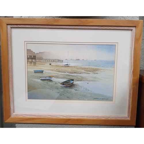 142 - Jeffery Bradley; A 20th Century Watercolour of boats moored. 21 x 31 cm approx.