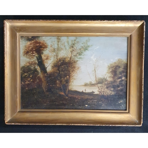 157 - A 19th Century Oil On Canvas of two people in a punt fishing, no apparent signature. 19 x 27 cm appr... 