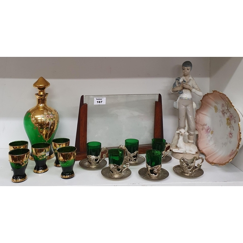 167 - A good quantity of decorative items to include a Cascades figure of a boy holding a lamb, a liquor s... 