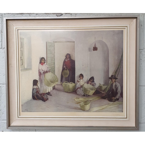 180 - Gerald Kelly. An artists proof large coloured Print of a family in a room setting. Signed in the mar... 