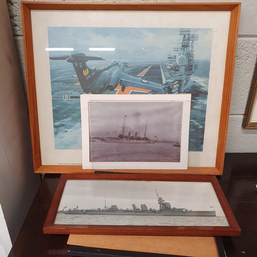 182 - A good quantity of vintage Photographs and coloured Prints of military ships.