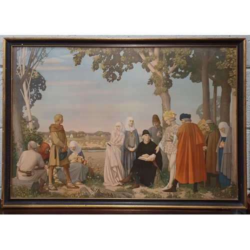 201 - A good 19th early 20th Century coloured Print of a medieval scene. 61 x 87 cm approx.