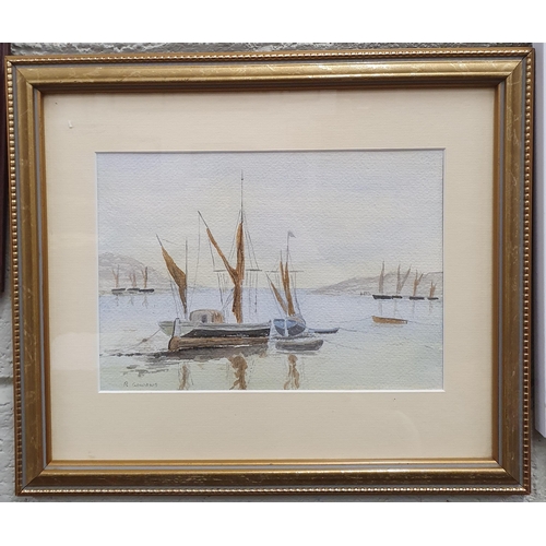 200 - A 20th Century Watercolour of ships in a harbour by R Gowan along with a 20th Century watercolour of... 