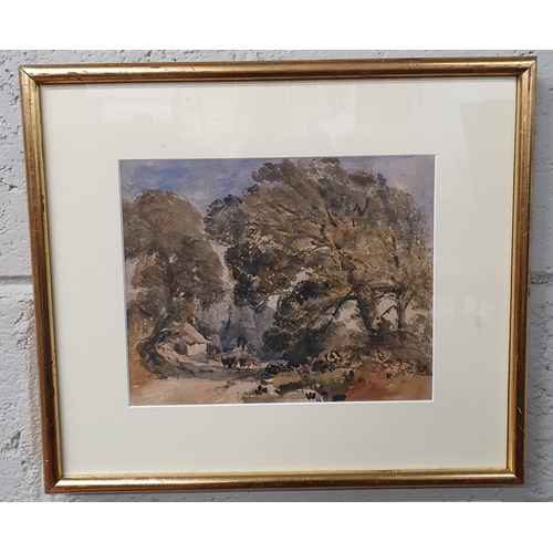 232 - A 19th Century Watercolour of cattle on a path. No apparent signature. 23 x 28 cm approx.