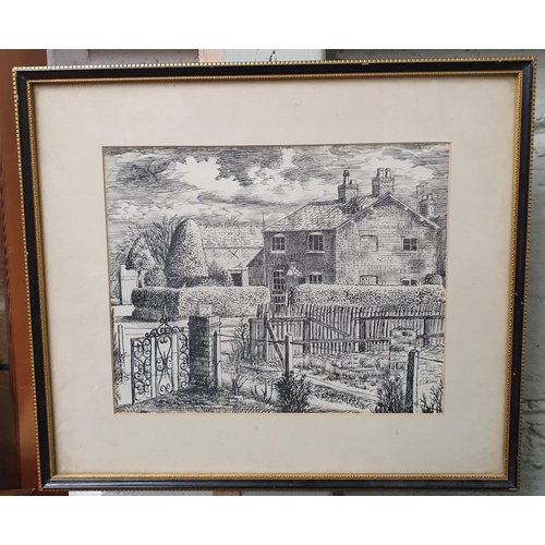 215 - A group of Pencil Sketches and an etching of village scenes.