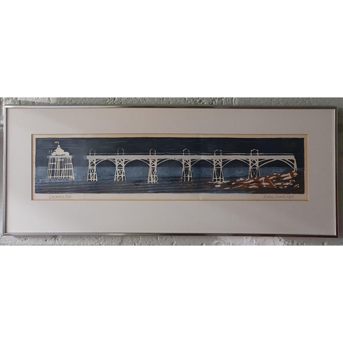 296 - After Edna Lamb. A signed coloured Print of Clevedon Pier. 24 x 62 cm approx.