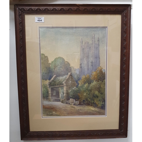 424 - A 19th early 20th Century Watercolour of an entrance to a Cathedral by A Taylor. Signed LL.