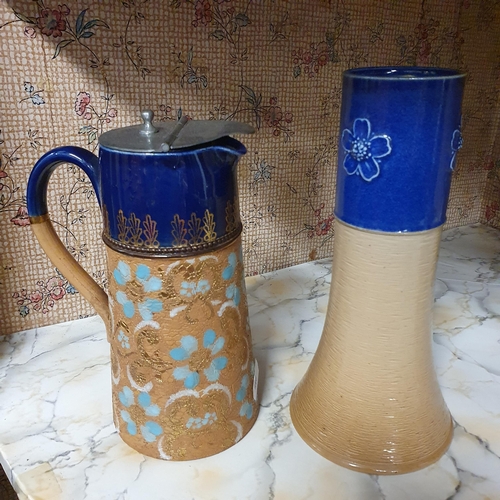 503 - Two 19th Century Royal Doulton Salt Glaze pieces to include a Vase and a lidded Jug. Tallest being 2... 