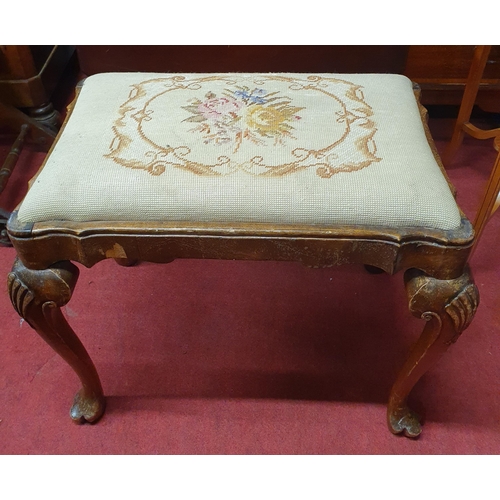 527 - An early to mid 20th Century Mahogany Stool with tapestry upholstered top. 56 x 39 x H 47 cm approx.