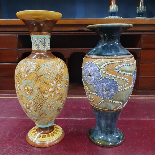 603 - Two 19th Century Royal Doulton salt glaze Vases of bulbous form. H 24, H 22 cm approx.