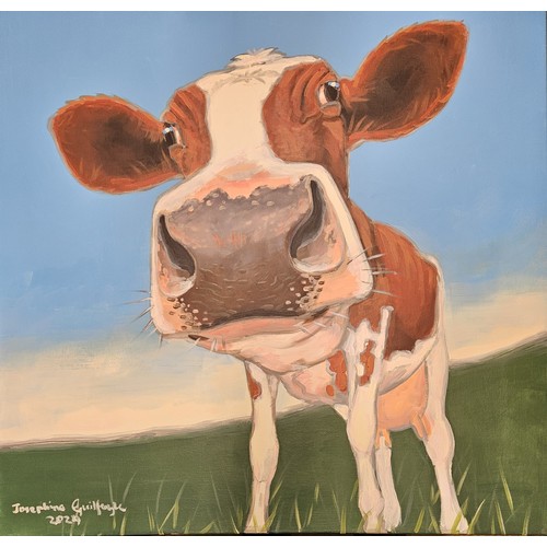 624 - Moo Town Sally, Oil on Board by Josephine Guilfoyle, signed lower left, 60 x 60 unframed.