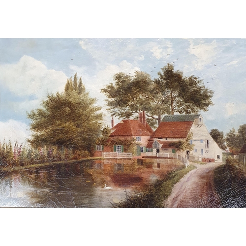 702 - Attributed to J Sayer. A 19th Century Oil on Canvas of a house with pines to the fore. No apparent s... 