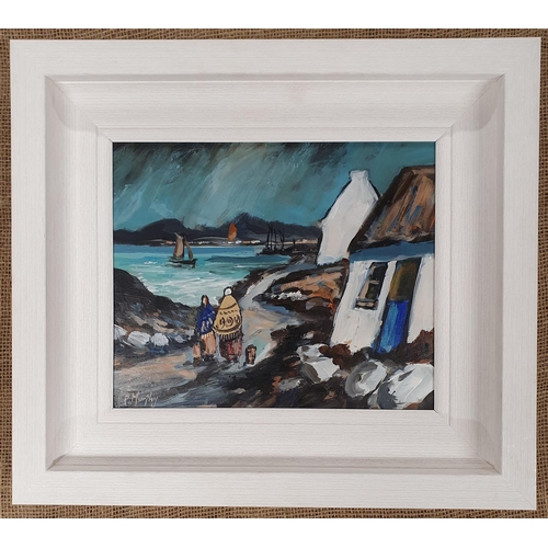 709 - Patrick Murphy (Irish), 'Collecting the Catch' an Oil On Board. Signed Lower left. 45 x 40 cm approx... 