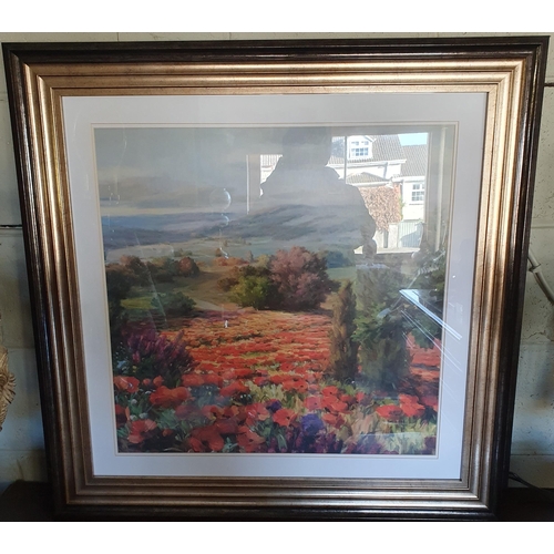 746 - A good coloured Print of a country scene. Well framed. 84 x 84 cm approx.