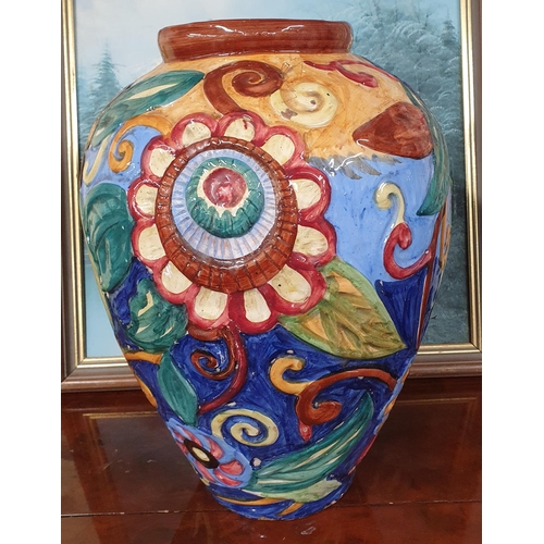 824 - A very large Majolica style Vase. H 42 cm approx.