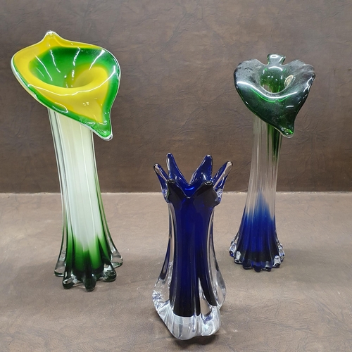 1024 - A group of three Art Glass Vases of tulip form possibly Murano. Tallest being 32 cm approx.