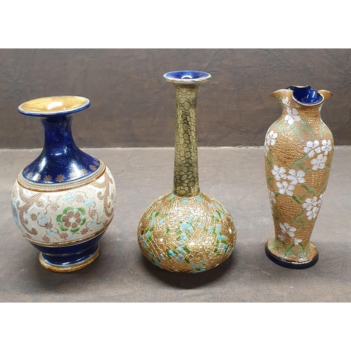 1041 - A group of three 19th Century Royal Doulton salt glaze Bud Vases. Tallest being 18 cm approx.