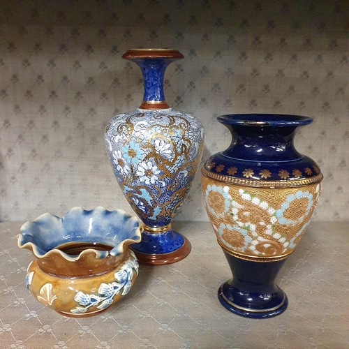 1063 - Two 19th Century Royal Doulton salt glaze Vases along with a 19th Century Royal Doulton salt glaze p... 