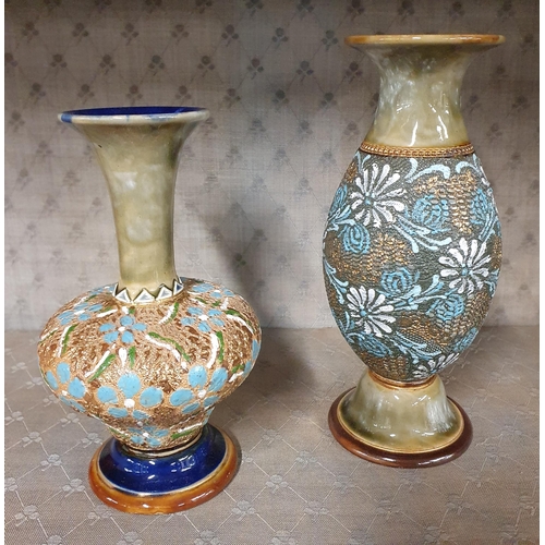 1065 - Two 19th Century Royal Doulton salt glaze Bud Vases. Tallest being 17 cm approx.