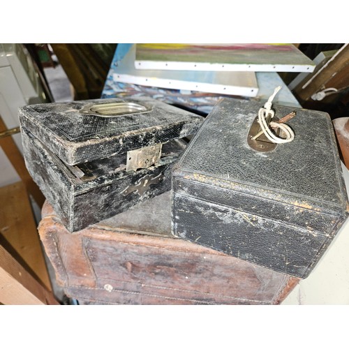 787 - A 19th Century Leather bound Trunk 66 x 33 x H 31 cm approx., along with two jewellery boxes.