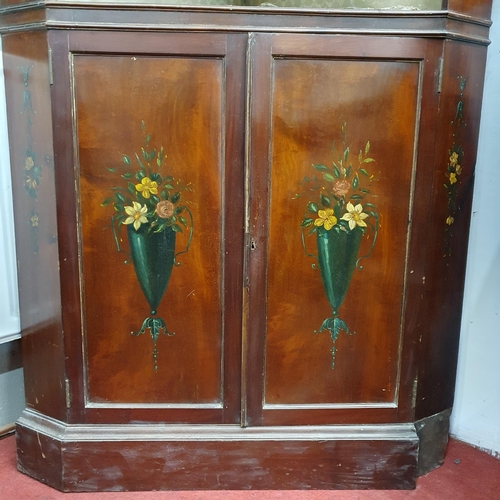 25 - A 19th Century Mahogany Corner Unit with hand painted panel doors and sides. W 86 x H 189 cm approx.