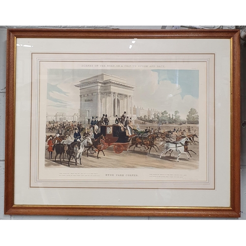 61 - A 19th Century colour Engraving after J. Pollard, 'Hyde Park Corner' in a good oak frame with gilt f... 