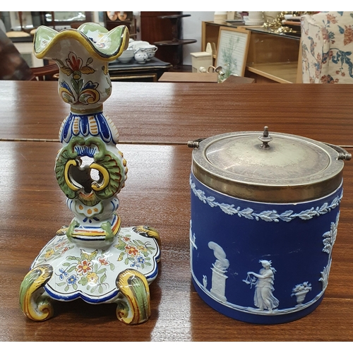 81A - A 19th Century Wedgwood Jasperware Biscuit barrel, two cranberry vases and four Parian ware jugs etc... 