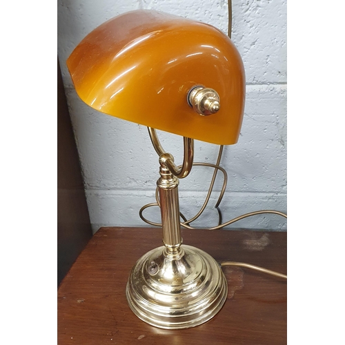 82 - A Brass and Glass Desk Lamp. H 36 cm approx.