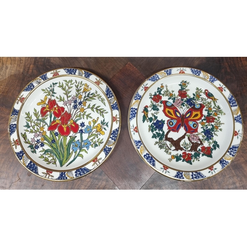 166 - Two Elafos Keram hand decorated Plates along with a hand painted bowl and pot.