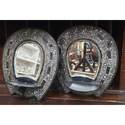 734 - A good pair of late Victorian papier-maché and mother of pearl inlaid Wall Brackets of horseshoe sha... 