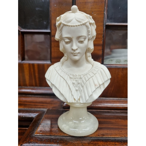 585 - A Parian style Figure of a pensive Woman on an onyx base. H 16 cm approx.