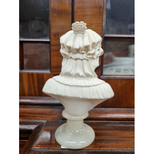 585 - A Parian style Figure of a pensive Woman on an onyx base. H 16 cm approx.