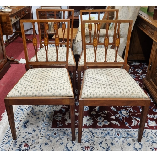 632 - A lovely set of four late 19th Century Mahogany Dining Chairs with inlaid backs on square tapered su... 