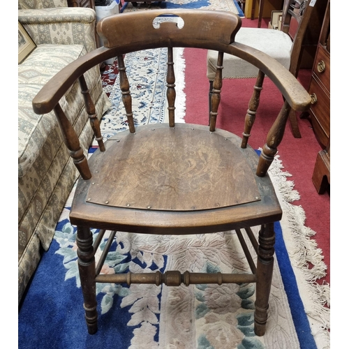 648 - A 19th Century Hardwood Bankers Chair on turned supports and stretcher base. W 57 cm approx.