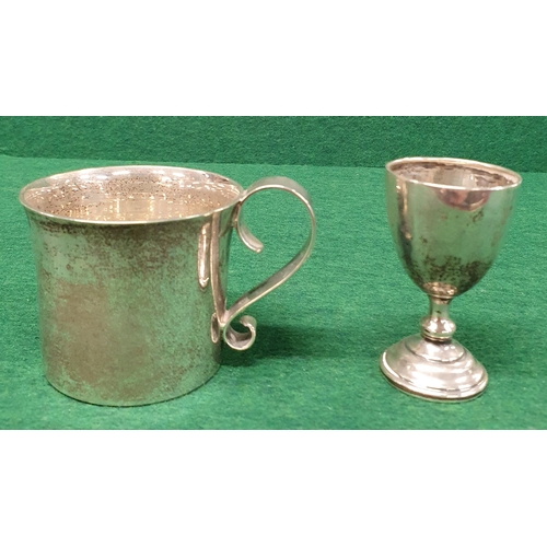 303 - A London Silver Cup, a set of four Silver mustard Spoons along with a Birmingham Silver sugar Tongs,... 