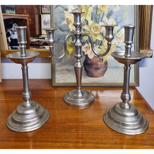 425 - A Garniture three branch Candelabra Set along with candlesticks. H 35 cm approx.