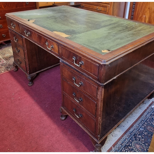 433 - A large reproduction Mahogany and veneered Desk with green leather top(needs re leathering). 
151 x ... 