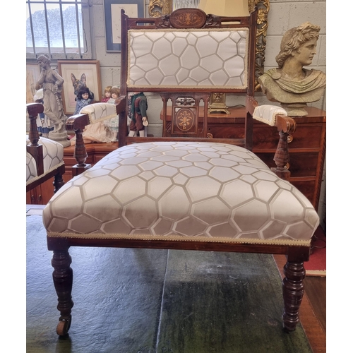 436 - A good pair of Edwardian Mahogany and inlaid Salon Chairs with retro style upholstery on turned supp... 