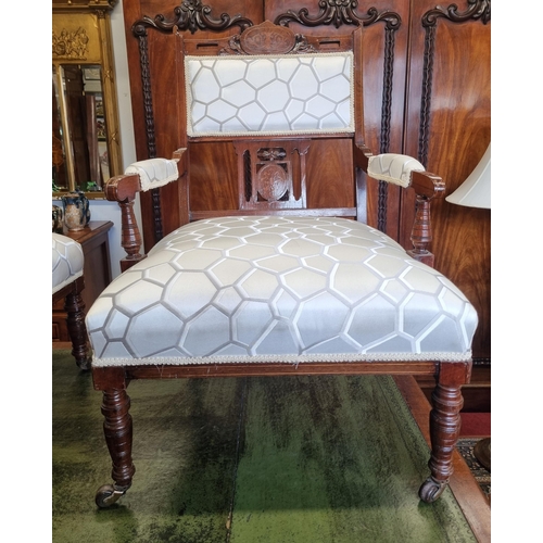 436 - A good pair of Edwardian Mahogany and inlaid Salon Chairs with retro style upholstery on turned supp... 