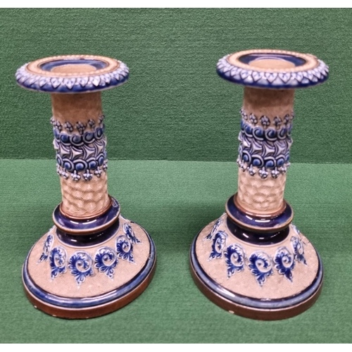 610 - A really good pair of 19th Century Royal Doulton salt glaze Candlesticks along with a matched pair o... 