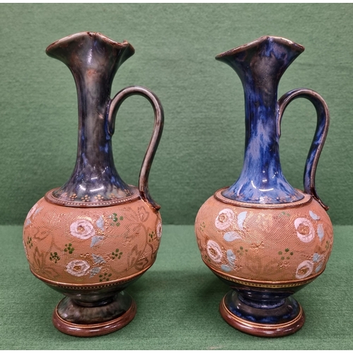 610 - A really good pair of 19th Century Royal Doulton salt glaze Candlesticks along with a matched pair o... 