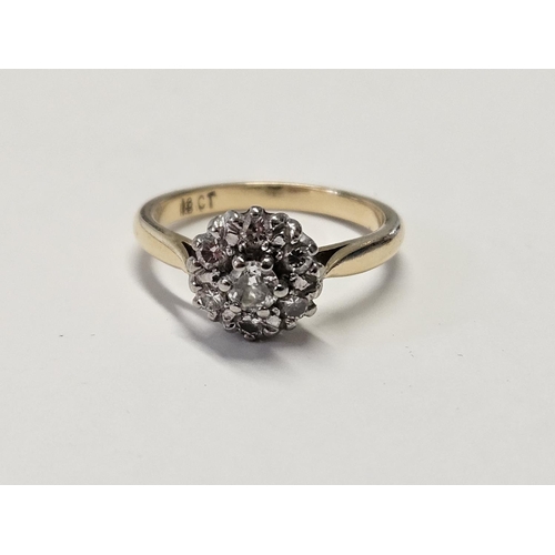 308 - An 18 ct Gold and Diamond cluster Ring, the centre Diamond surrounded with eight brilliant cut Diamo... 