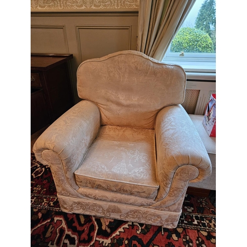 1013 - A really good three seater couch with cream damask upholstery, rope edge detail along with two Armch... 