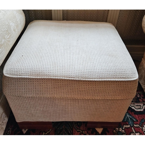 1028 - A pair of cream ground Armchairs along with a Pouffe. W 99 x D 95 cm approx.