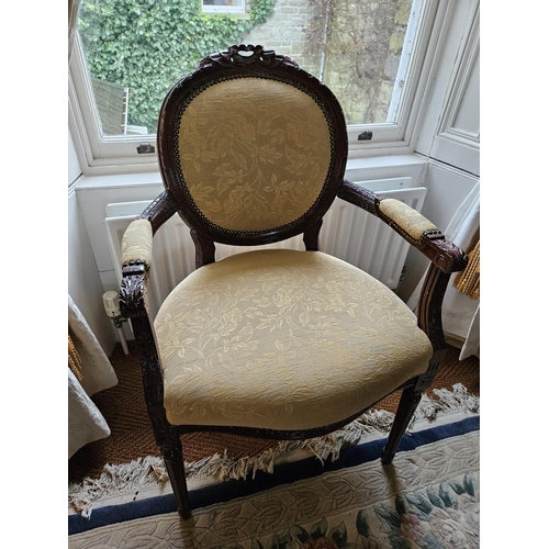 1086 - A good pair of showframe Armchairs with gold damask style upholstery on turned fluted supports.
SH 5... 